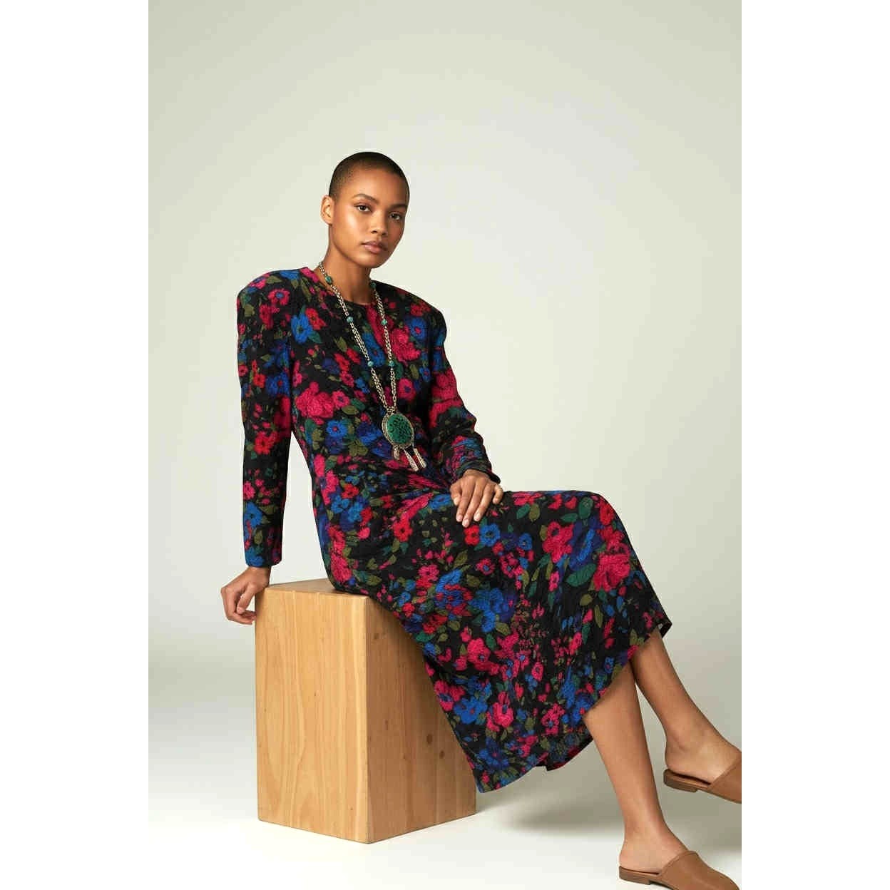 Louis Féraud Floral Silk Viscose Dress West Germany Sz 6 Side Sash Draped Waist