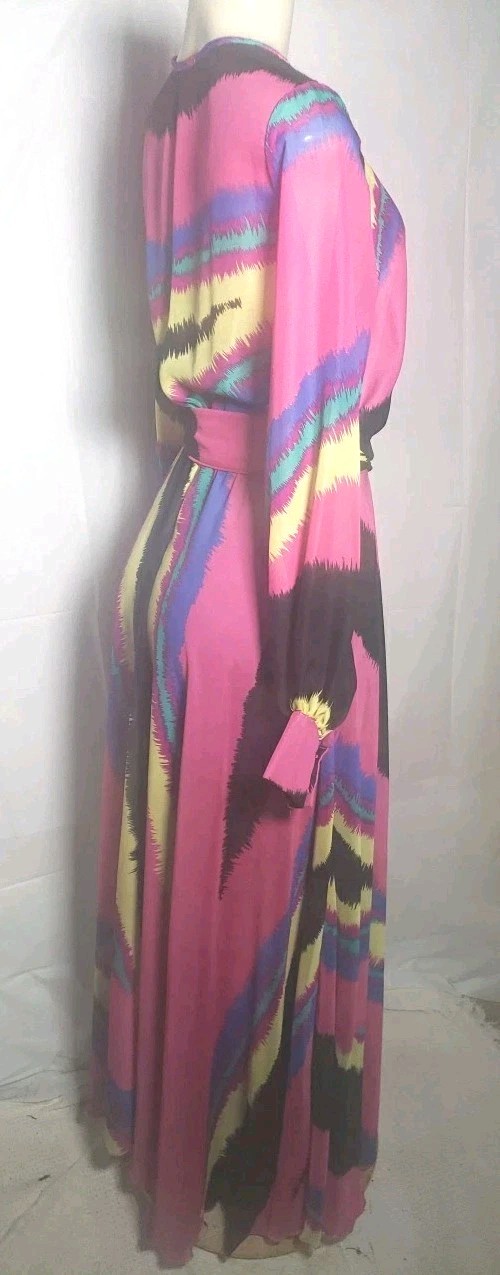 Vintage Sexy Diva Maxi Dress Small Sheer Multicolor Women Long Sleeves Pullover