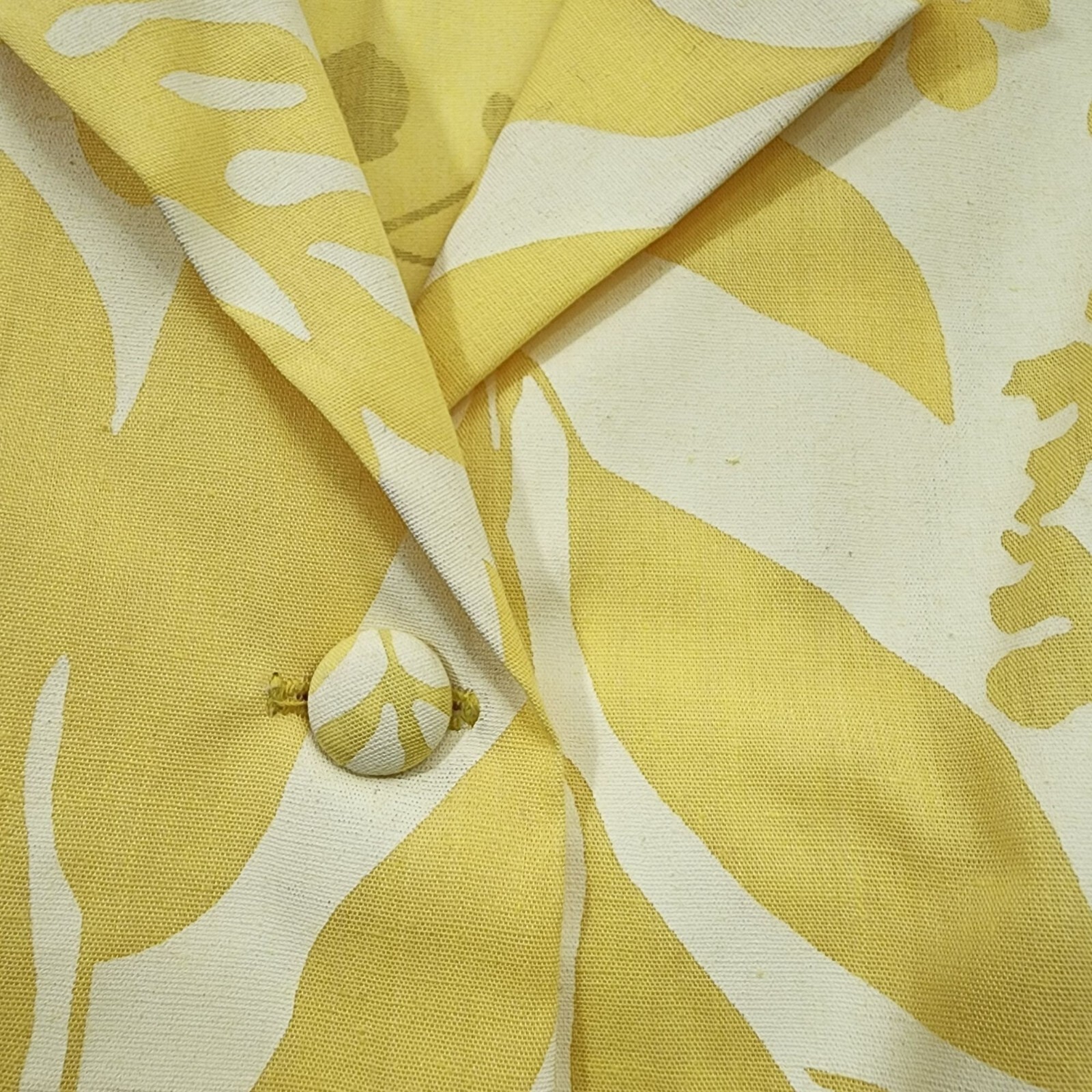 Ruth Clarage 1960s Vintage hand painted yellow floral long sleeve belted dress