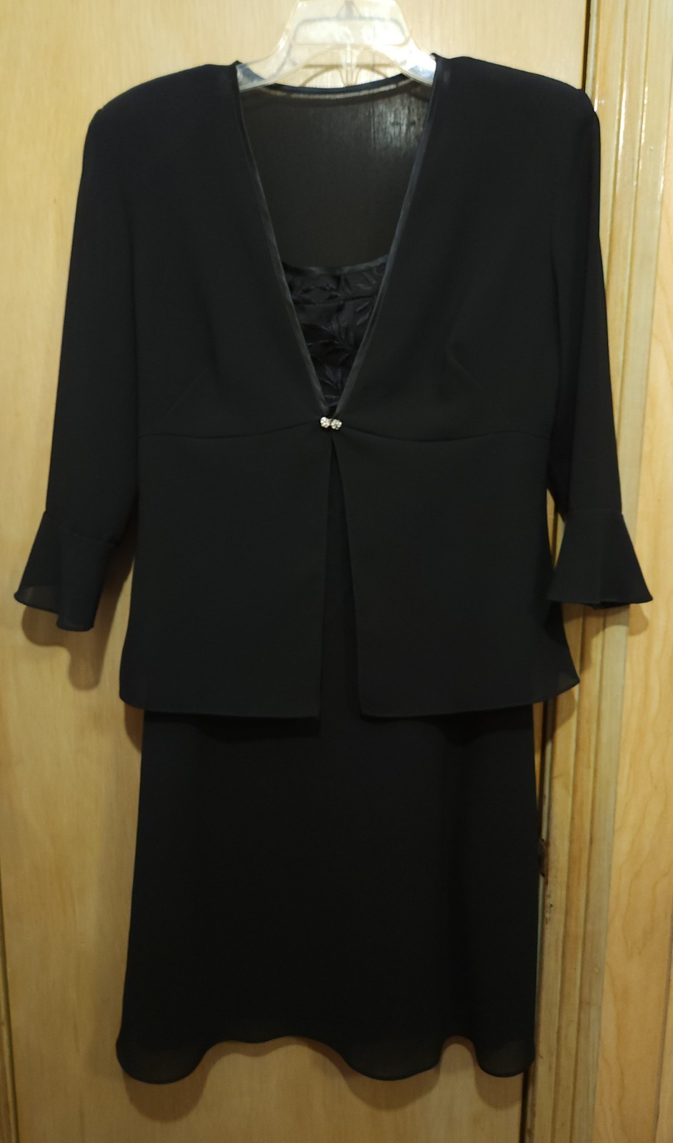 Vtg 2Pc Patra Dress & Jacket Womens Sz 12 Black Chiffon Knee-length A-line
