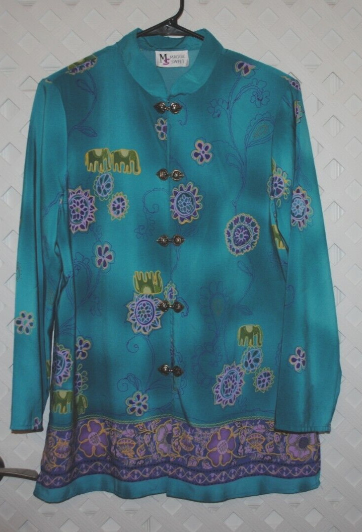 MAGGIE SWEET Kimono Jacket Blouse Mandarin Collar Decorative Hook Closure M