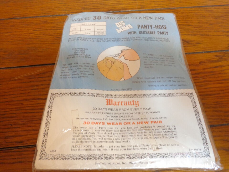 Big Mama Vintage Pantyhose Unopened Package Large Size Sunlight Brand New