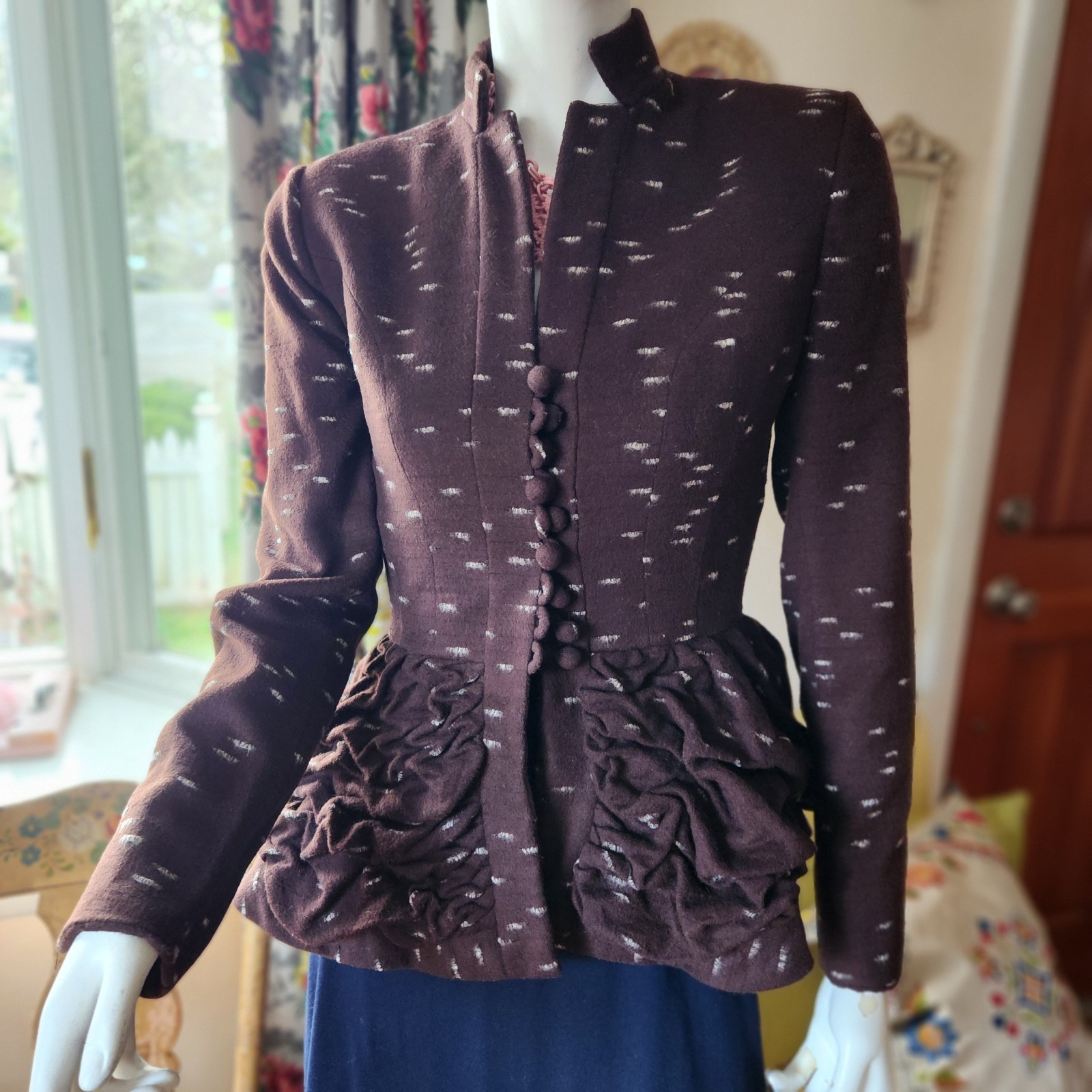 Vintage Lilli Ann Brown Angora Wool Button Down Peplum Jacket