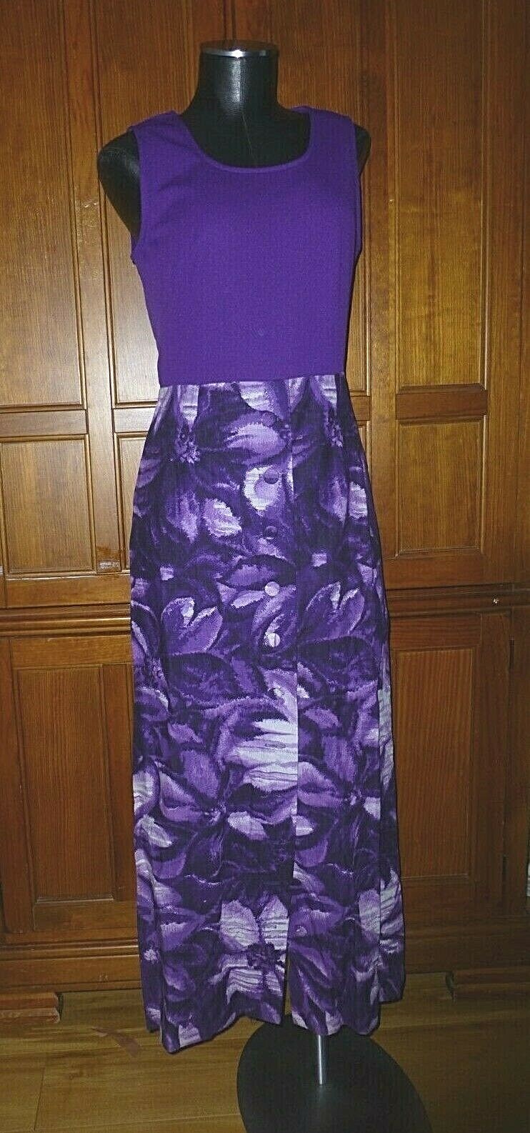 VTG 70s Leslie Fay Deep Purple Floral Skirt BOHO Hostess Cocktail maxi DRESS