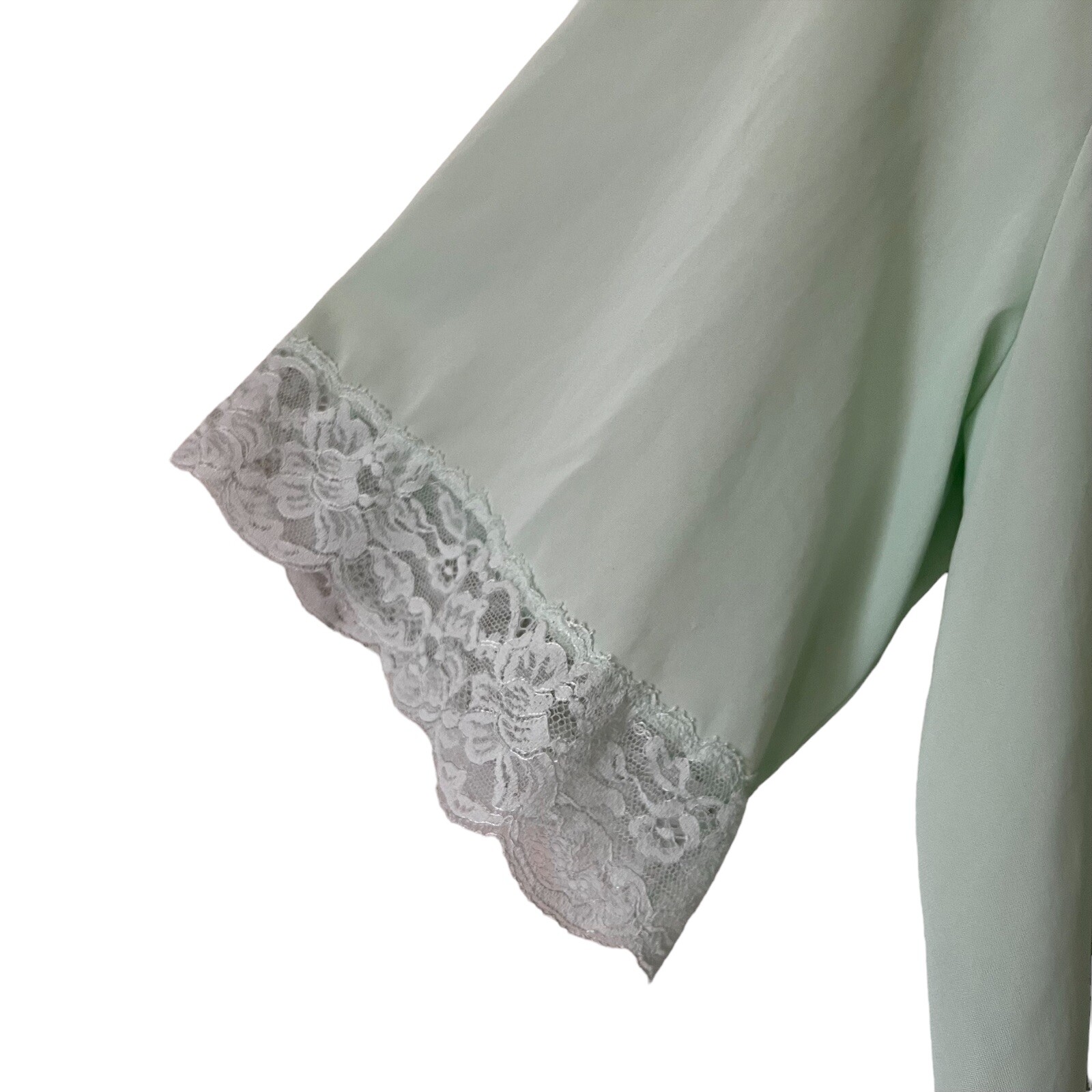 Vtg Shadowline Mint Green Cropped Bed Jacket Pajama Top Lace Trim Capelet Medium