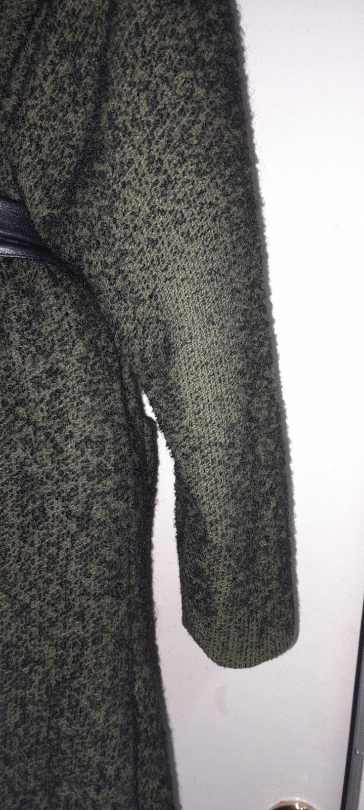 Vtg 50s 60s Green Tweed Knob Black Flecked Swing Opera Wool Shawl Collar Coat M
