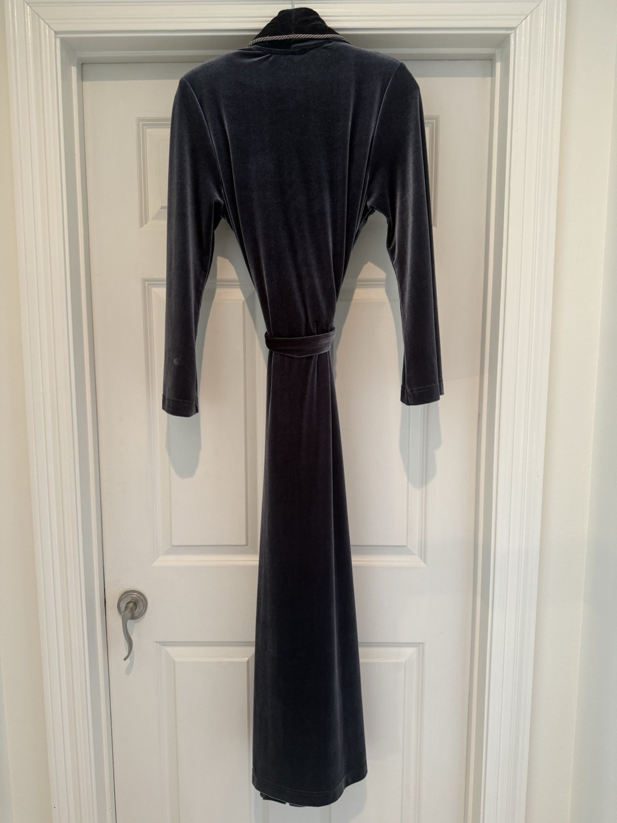 Vintage Diamond Tea Womens Velvet Velour Long Robe Dressing Gown Grey Quilted S
