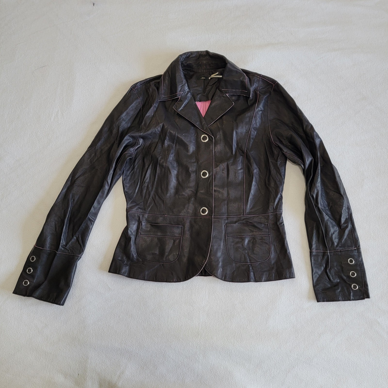 VTG 90s Jax Black Lambskin Leather Blazer Soft Tailored Short Jacket Womens S/M