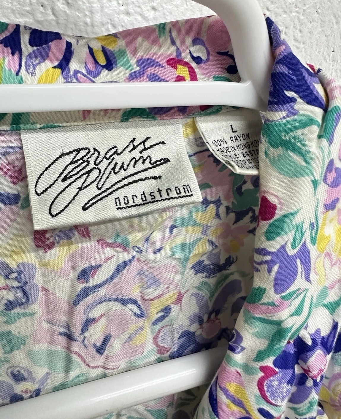 VTG 90’s Nordstrom BRASS PLUM Bright Floral Button Up Blouse Women’s Large Rayon