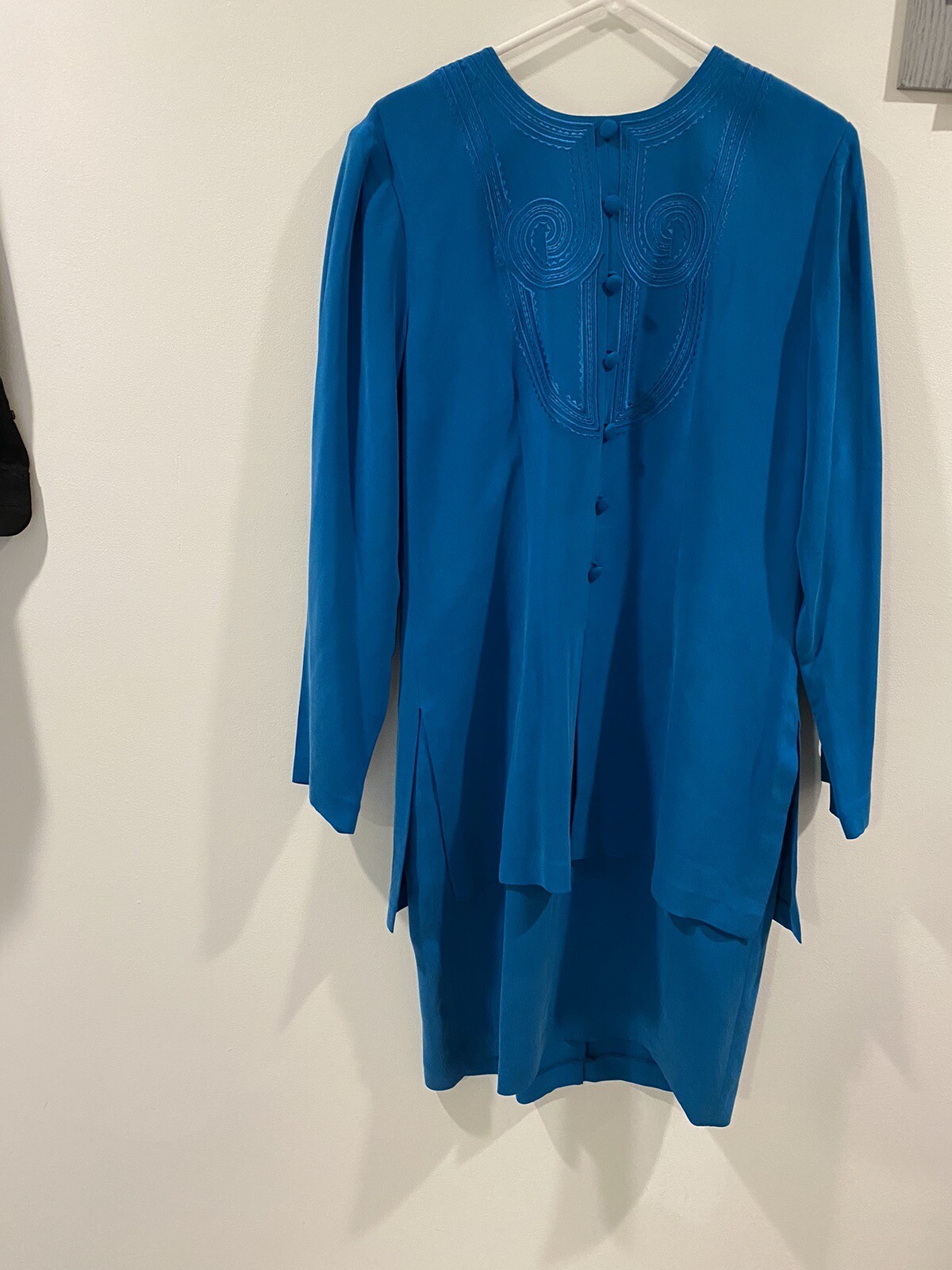 Vintage Adrianna Papell Size 12 100% Silk Teal One Piece Dress Zip Closure