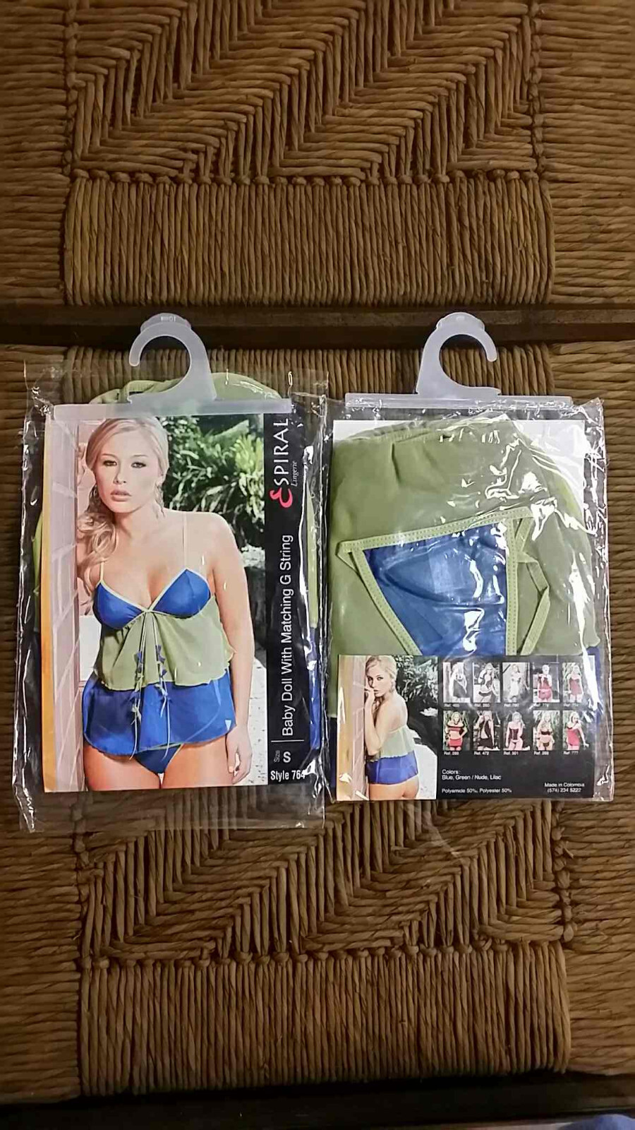 Baby Doll With Matching G-String, Green And Blue, Small, READ COMMENTS