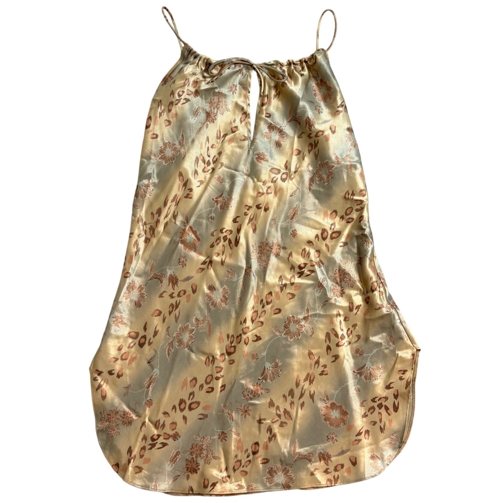 VTG Inner Most Sears Satin Slip Dress Nightgown Gold Floral Leopard Small 90s