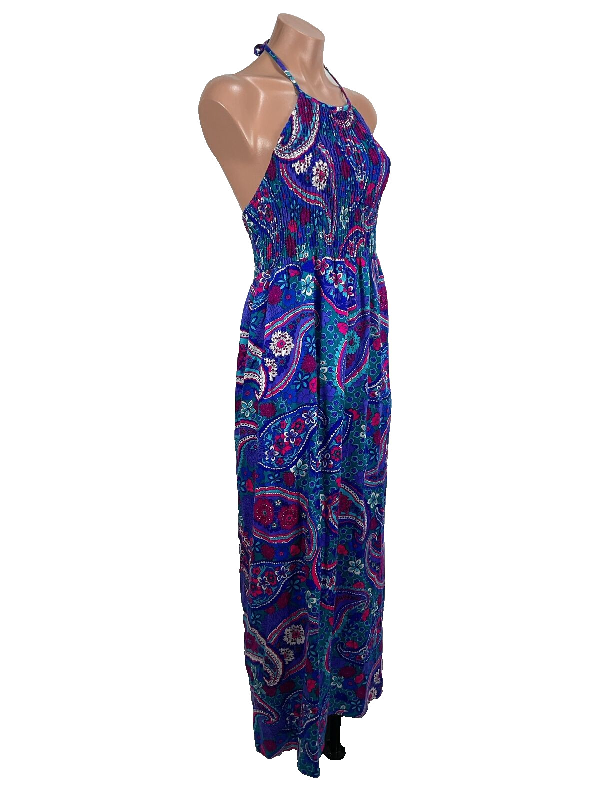 Vintage 1970s HIGH TIDE CALIFORNIA Maxi Paisley Beach POOL party Sun Dress XS/S