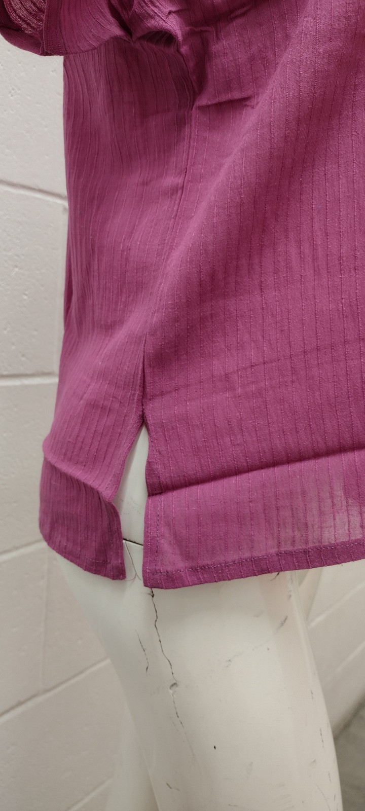 Cotton TOP Fuchsia Color V Neck Short Sleeve Shirt India Vintage DEADSTOCK M