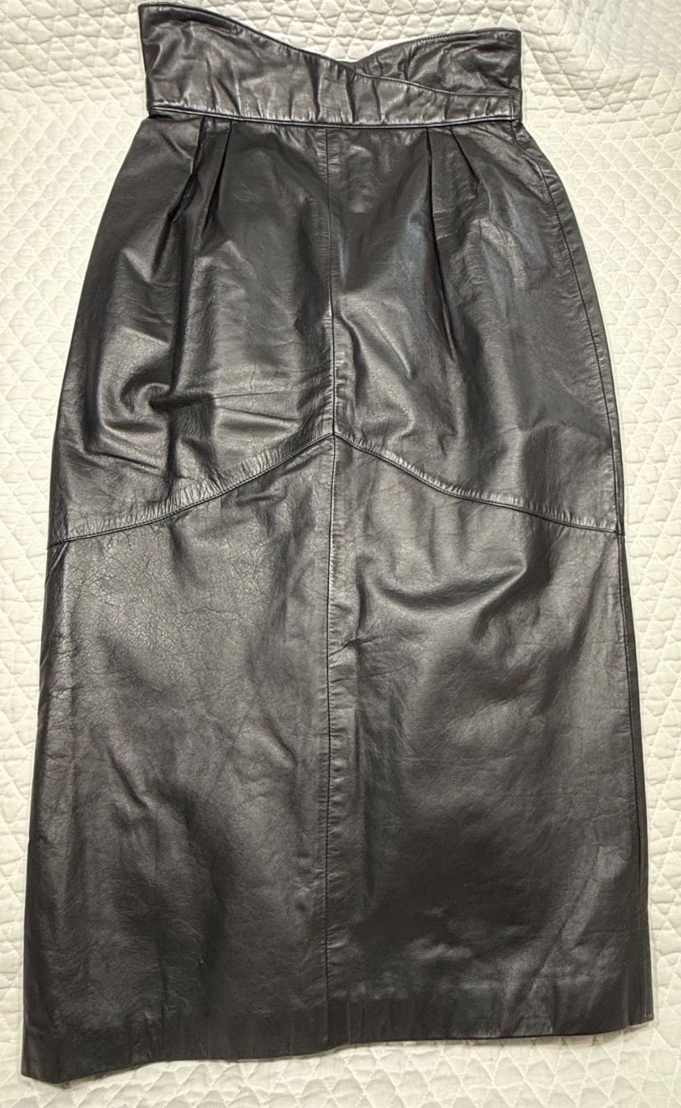 Bermans VINTAGE Leather Sexy High Waist Vented Pencil Skirt Black Size 14