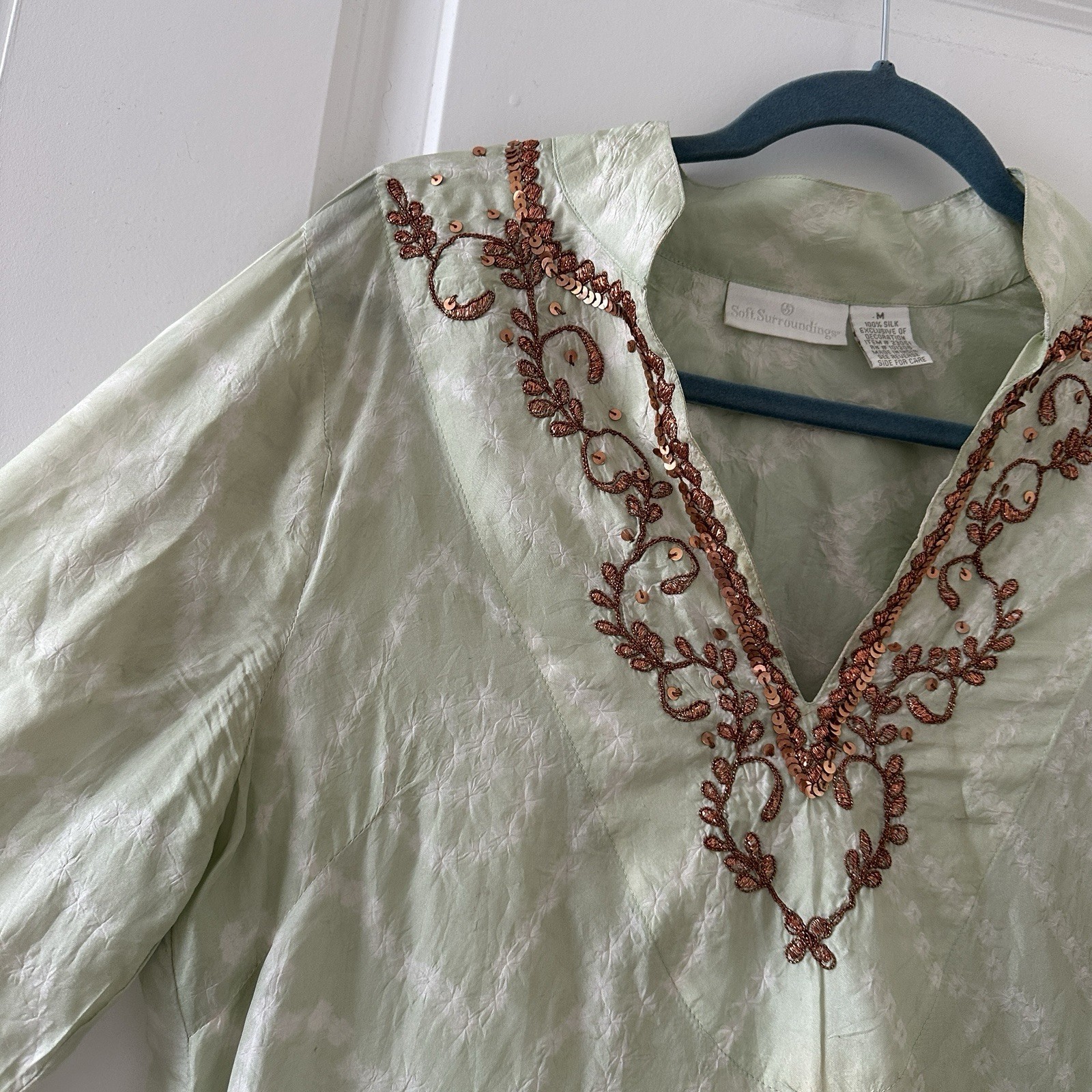 Vintage Soft Surroundings Silk Ombre Embroidered Sequin Tunic Women’s Sz Medium