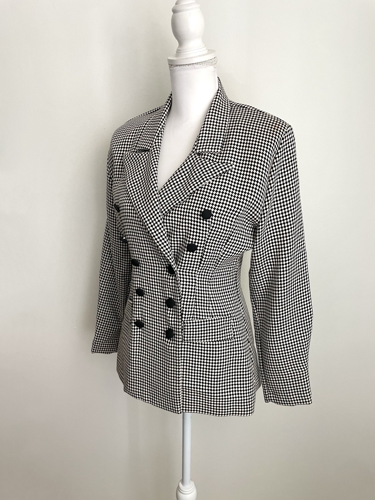 Vintage Black and White Checkered Double-Breasted Blazer By Mark Farrel Size M