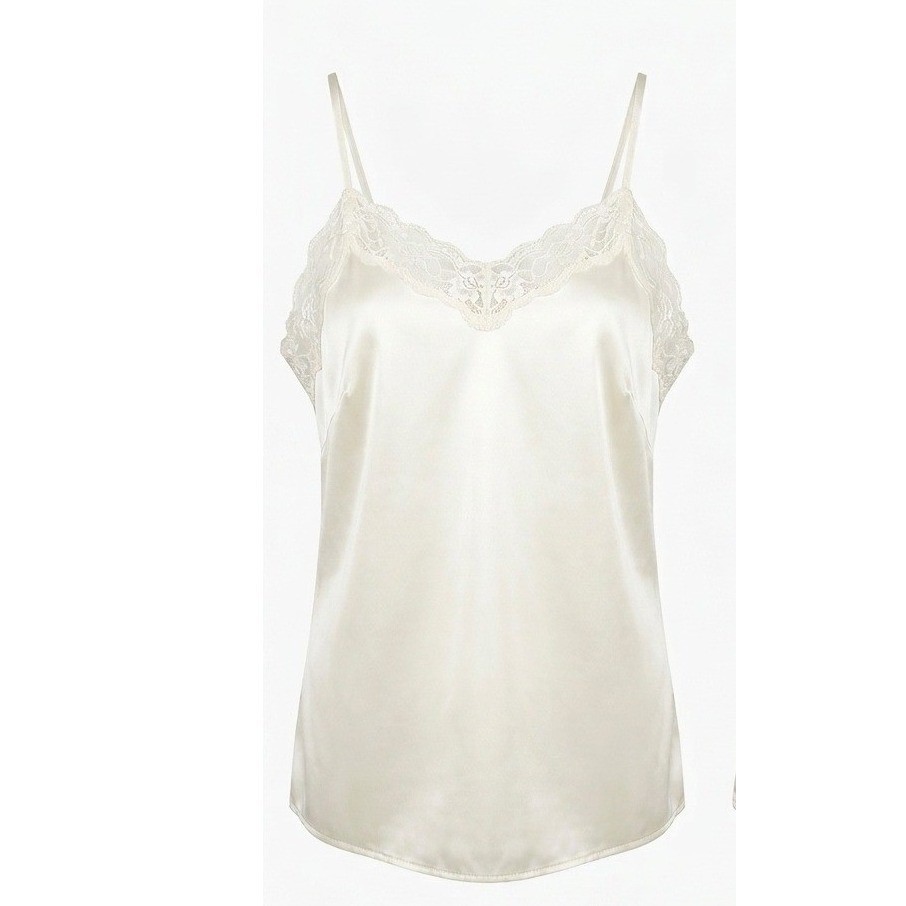 Vintage Dressbarn Woman Ivory Satin Lace Trim Cami Tank Top 3X Made in USA NOS