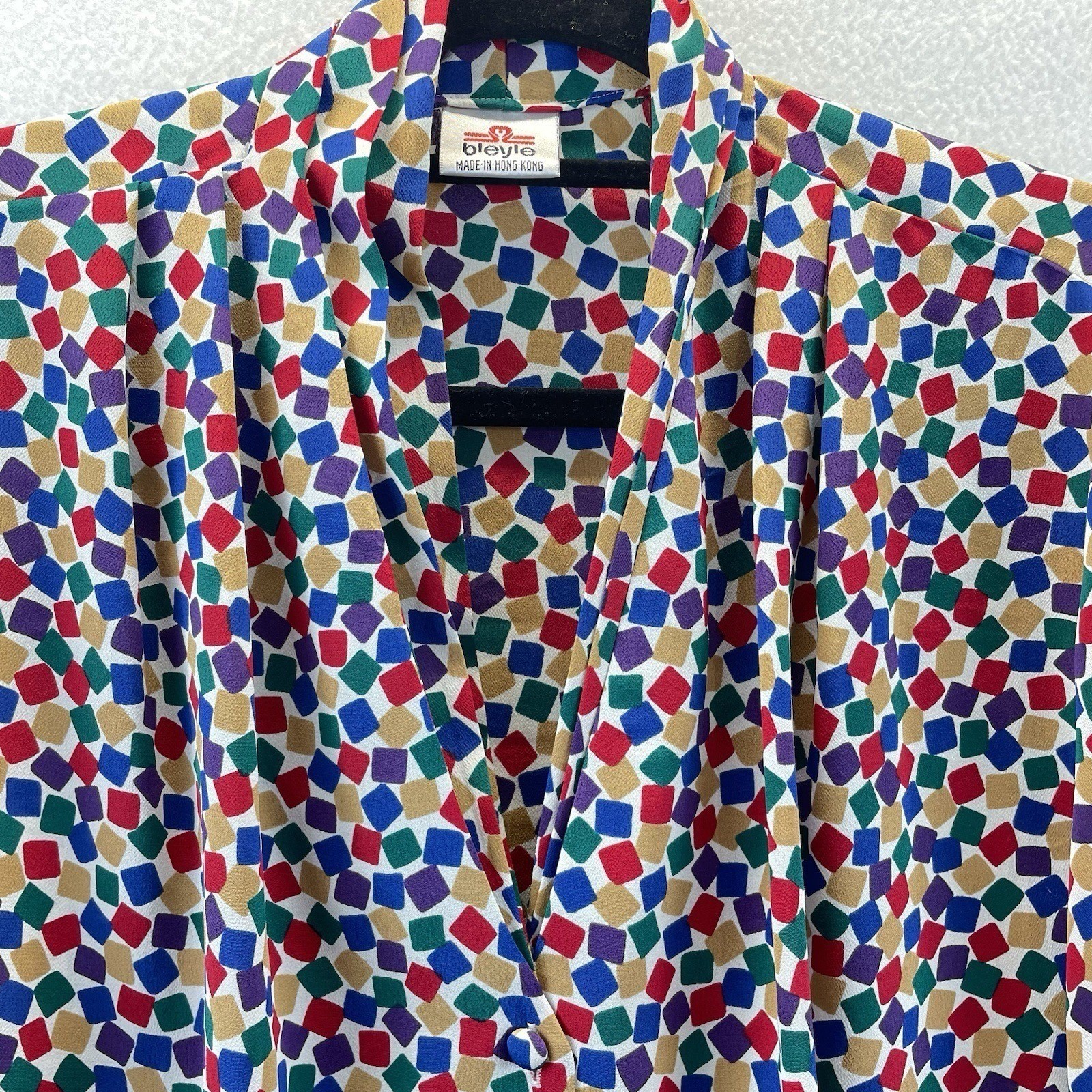 Bleyle Geometric Square Print Blouse Women 16 Multicolor Excellent Vintage 80s