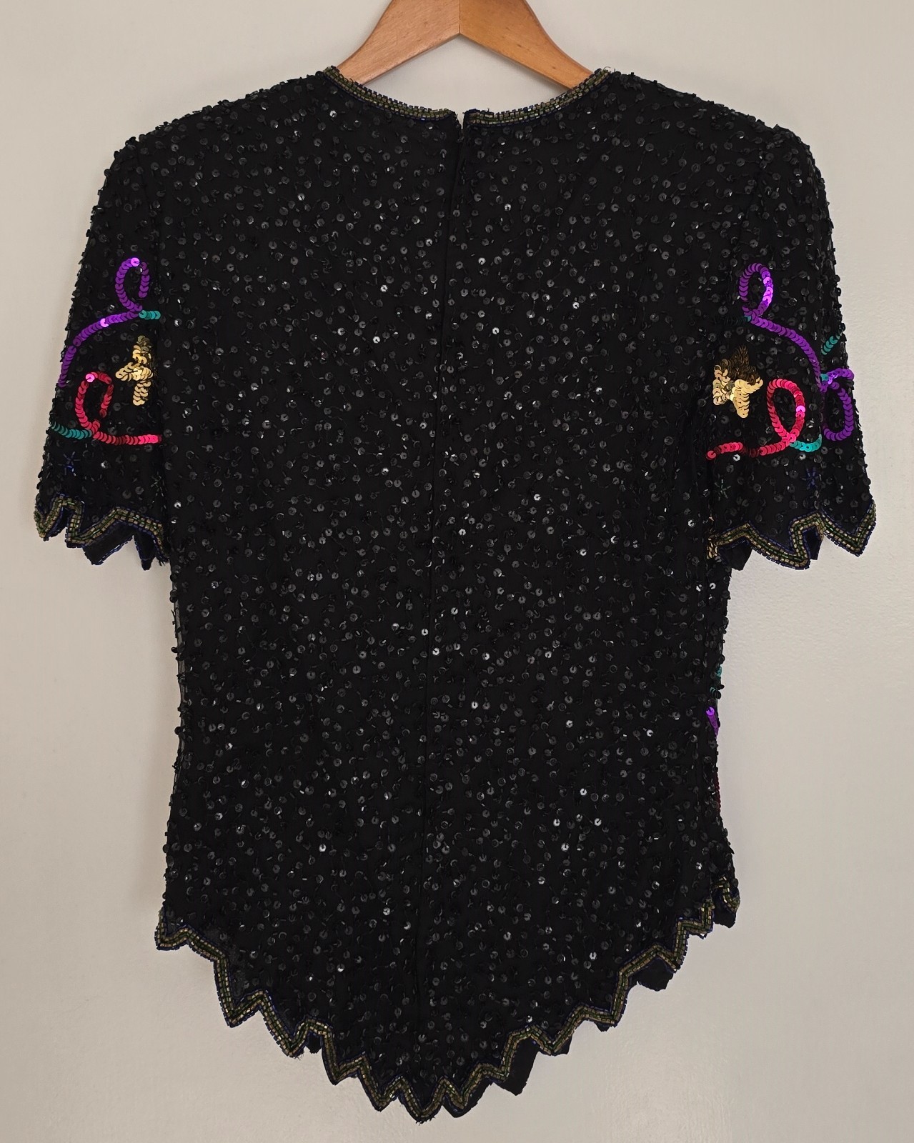VTG Laurence Kazar Y2K Millennium 2000 Beaded Sequin Top Silk Party Blouse