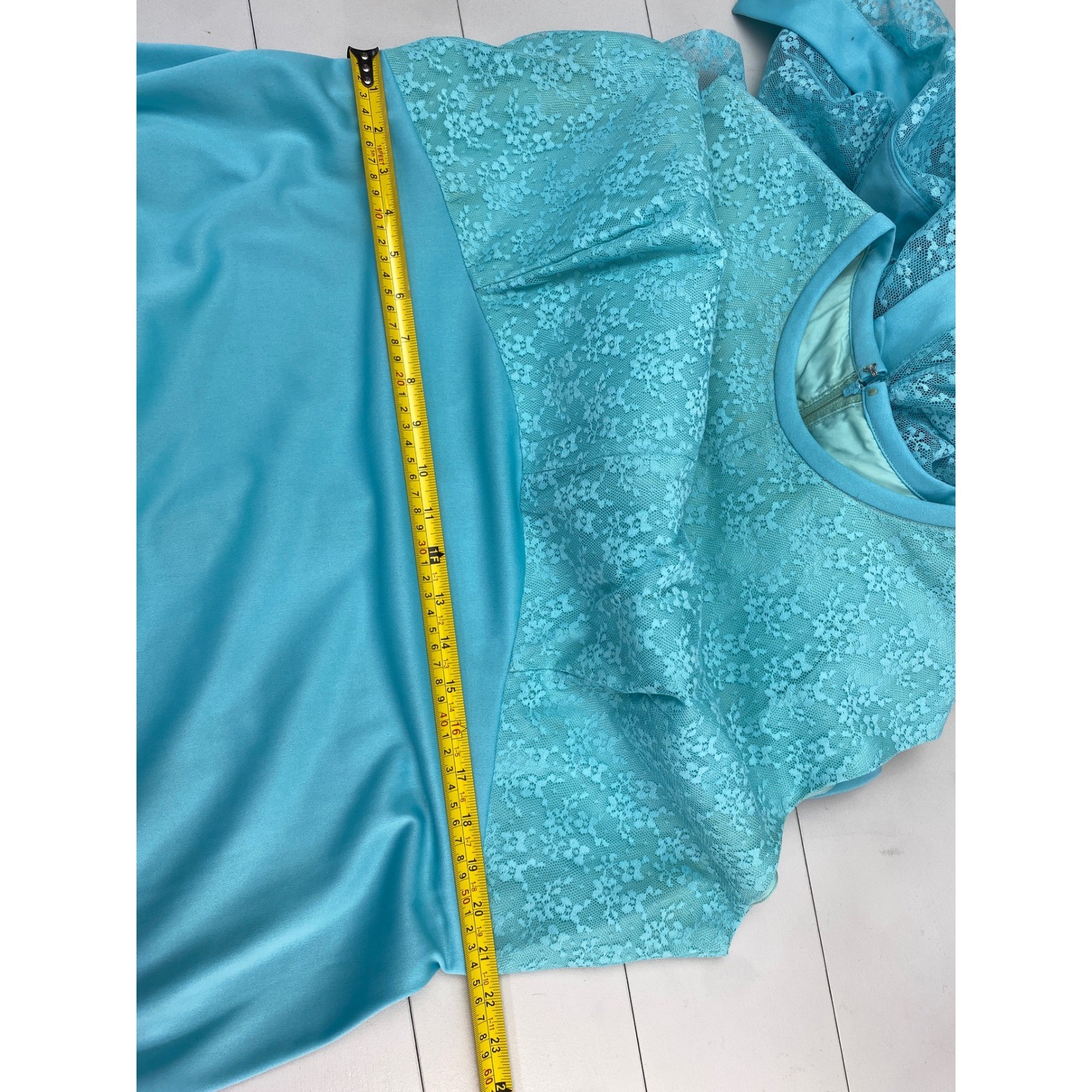 Vintage 60s Lace Maxi Dress Jacket Set Women XL 1X Turquoise Blue Formal Pastel