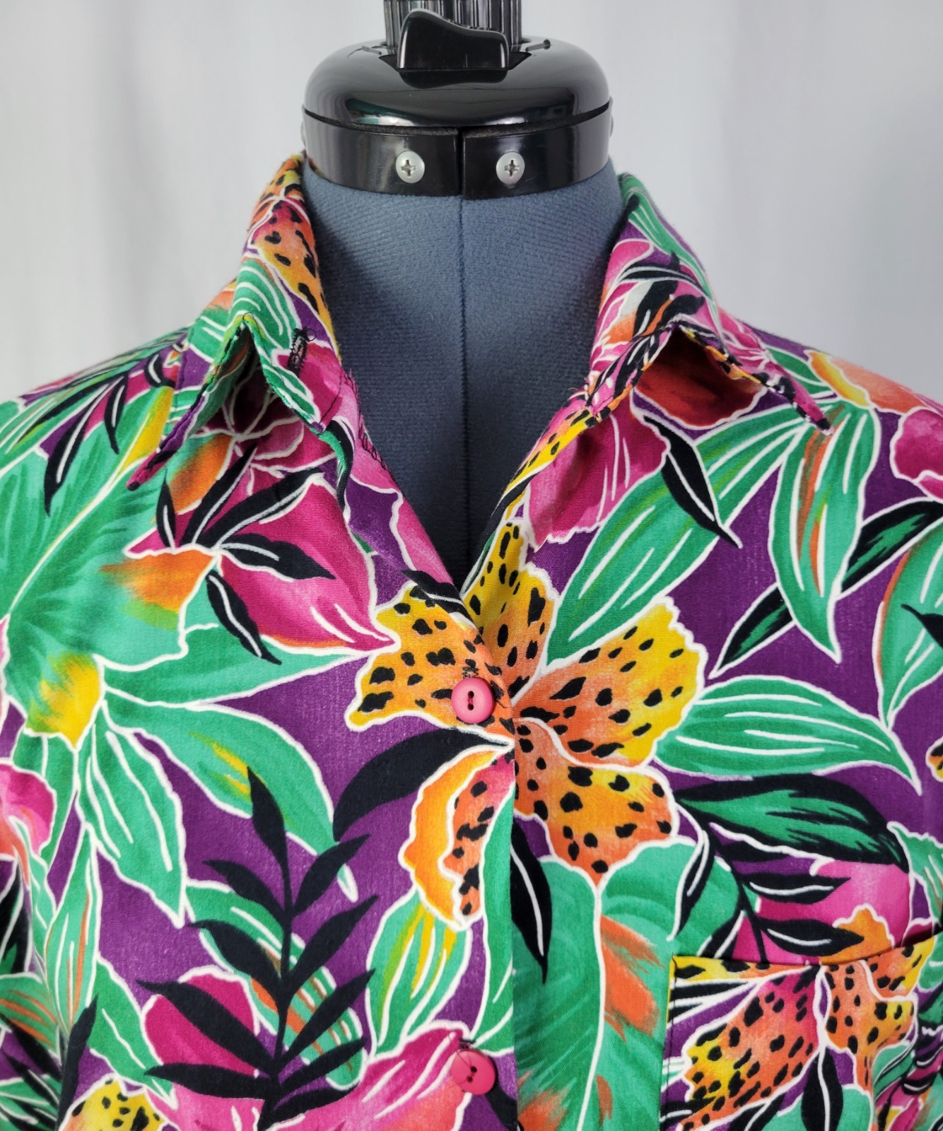 Vintage American Weekend Purp/Pink/Yell/Orange/Green Tropical Floral Top Size M