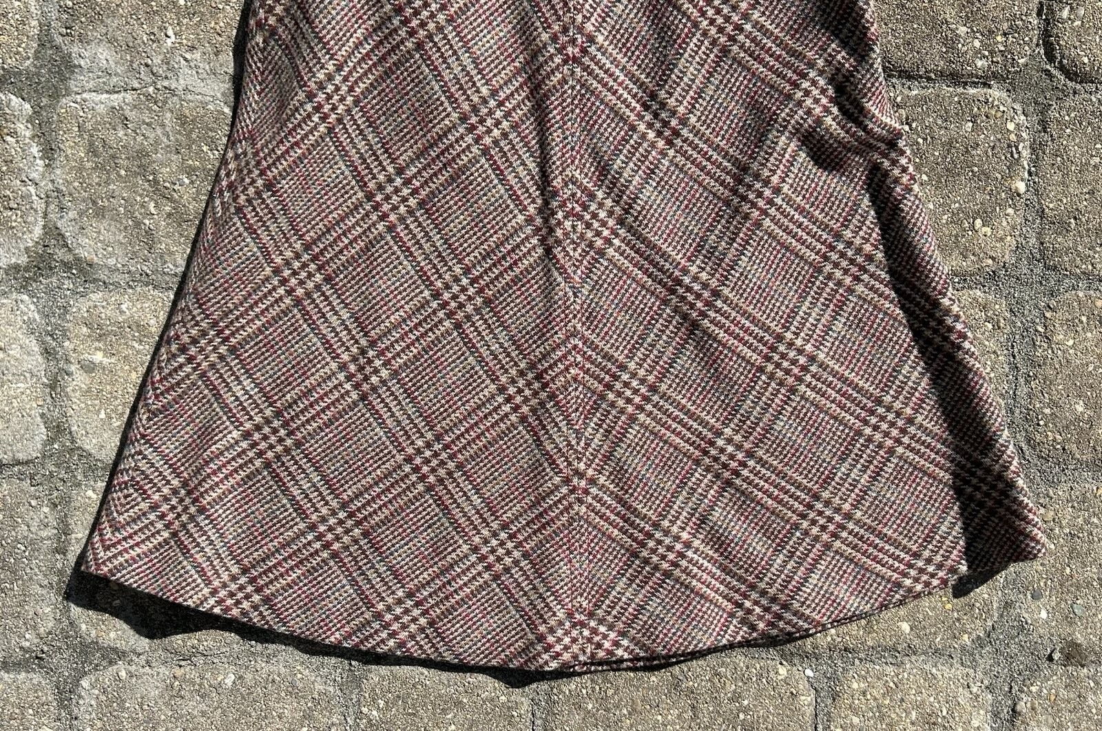 Vintage 60-70s Patty Woodard Button Zipper Plaid Wool Midi Skirt Size 11-12