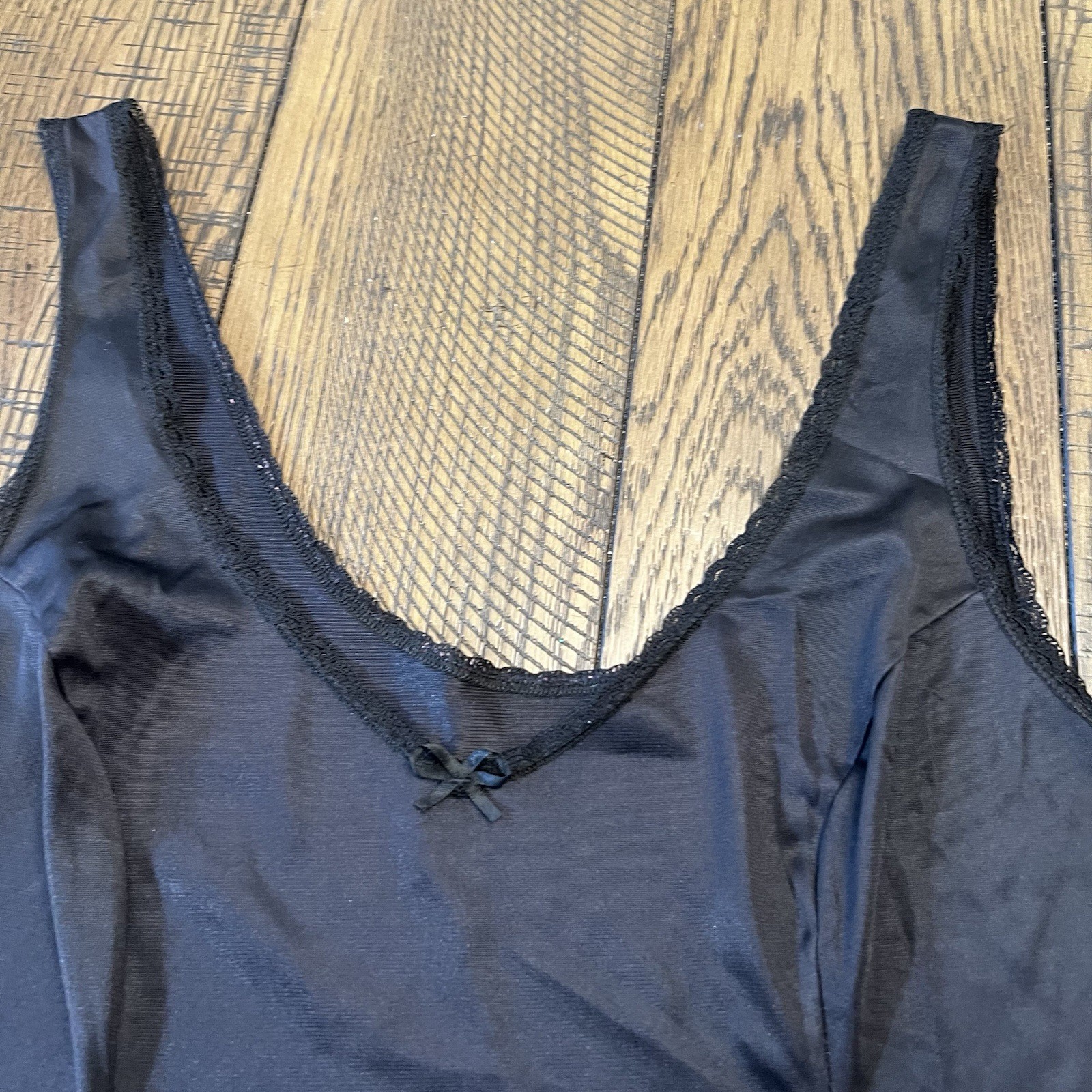 Vintage 2 Pc. Vassarette L Black Lace Camisole & Half Slip (20”) Set Nylon USA