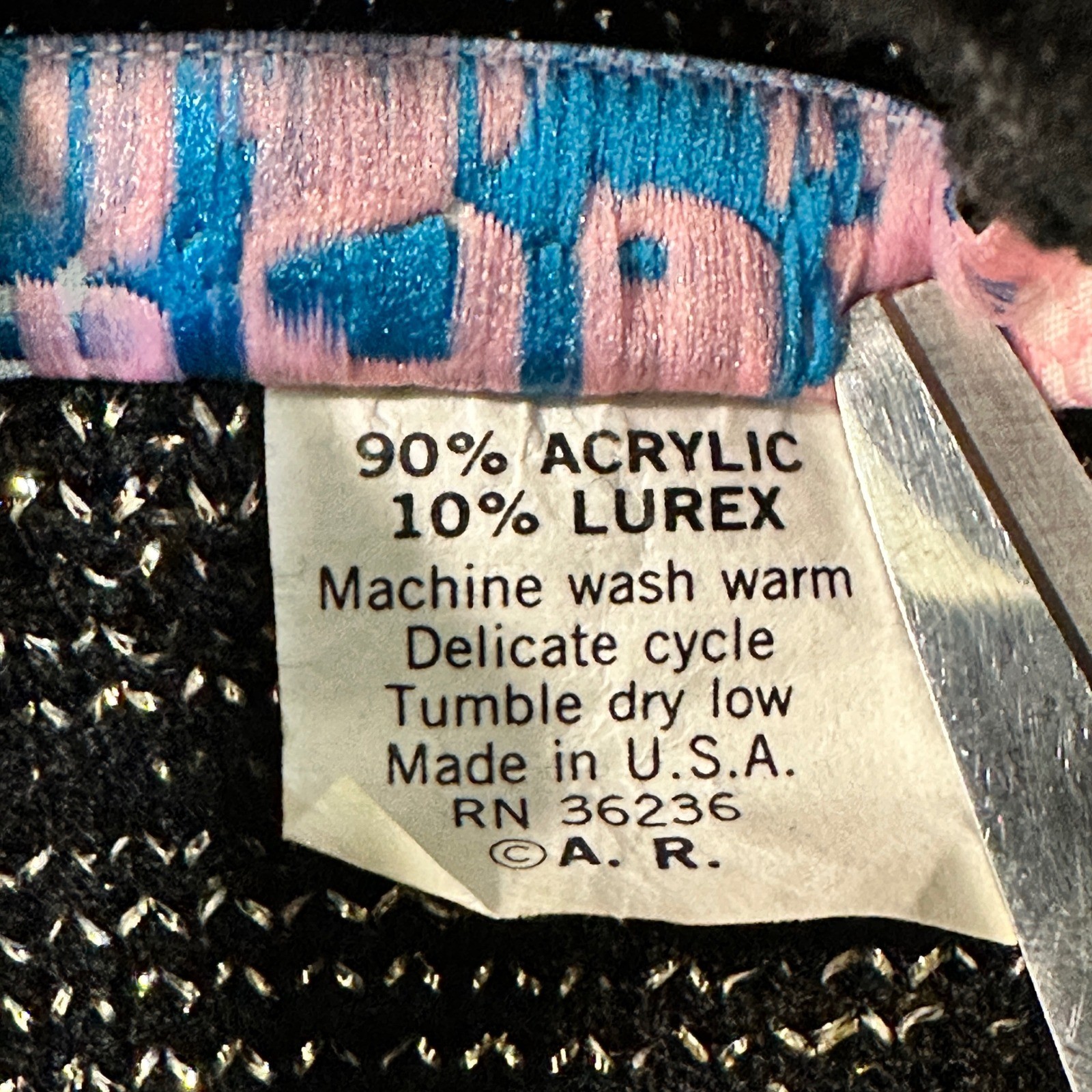 Rose Vintage Sweater Turtleneck Womens XL Black Gold Lurex Knit Intarsia USA 80s