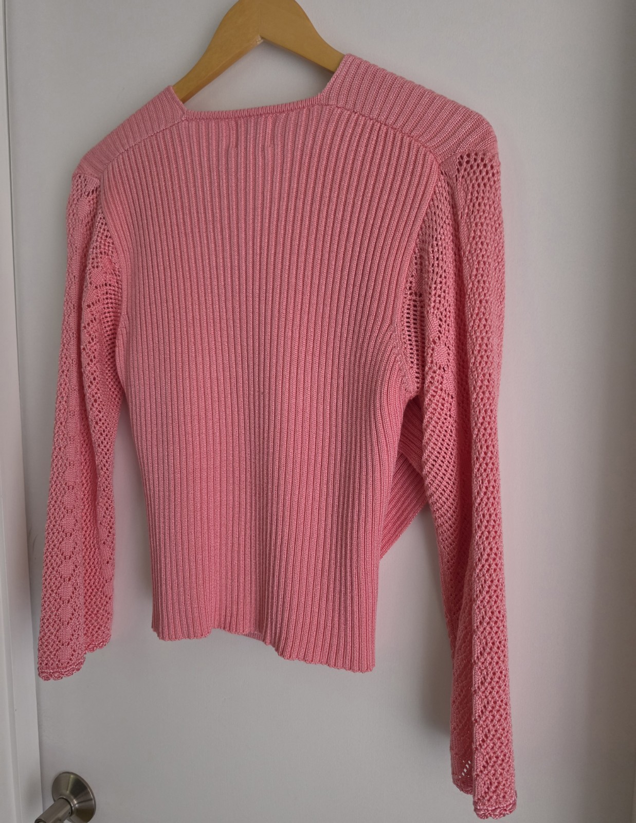 Vintage Fia Italia Handloomed Pink Long Sleeve Wrap Style Sweater Size Medium