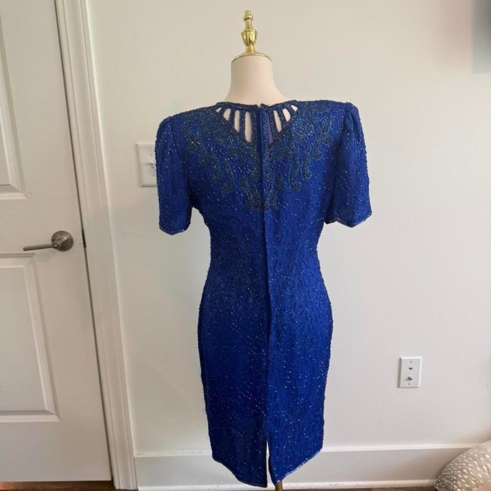 Vintage Lawrence Kagan 100% Silk Royal Blue Beaded Cutout Dress — Size L