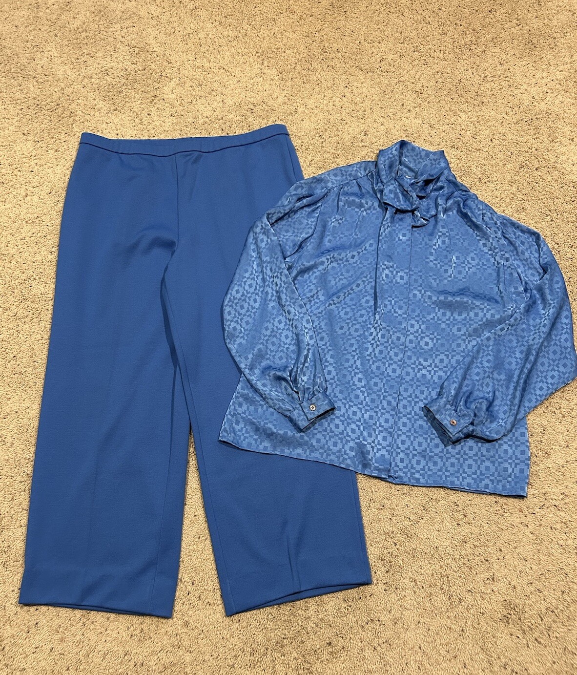 Vintage 70s 80s JAMES KENROB 18/20 2-Piece Blouse & Pant Set BLUE *Hemmed* Y24