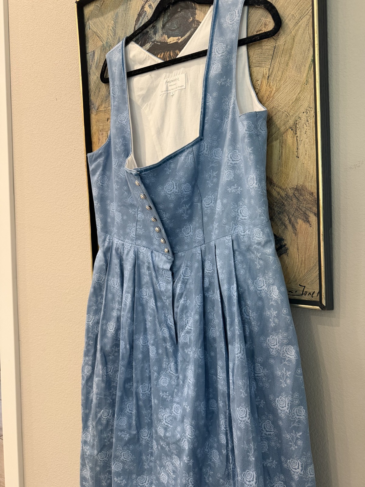 Vintage Angermaier Wenger Austrian Dirndl Dress Blue Floral Cotton Size 48