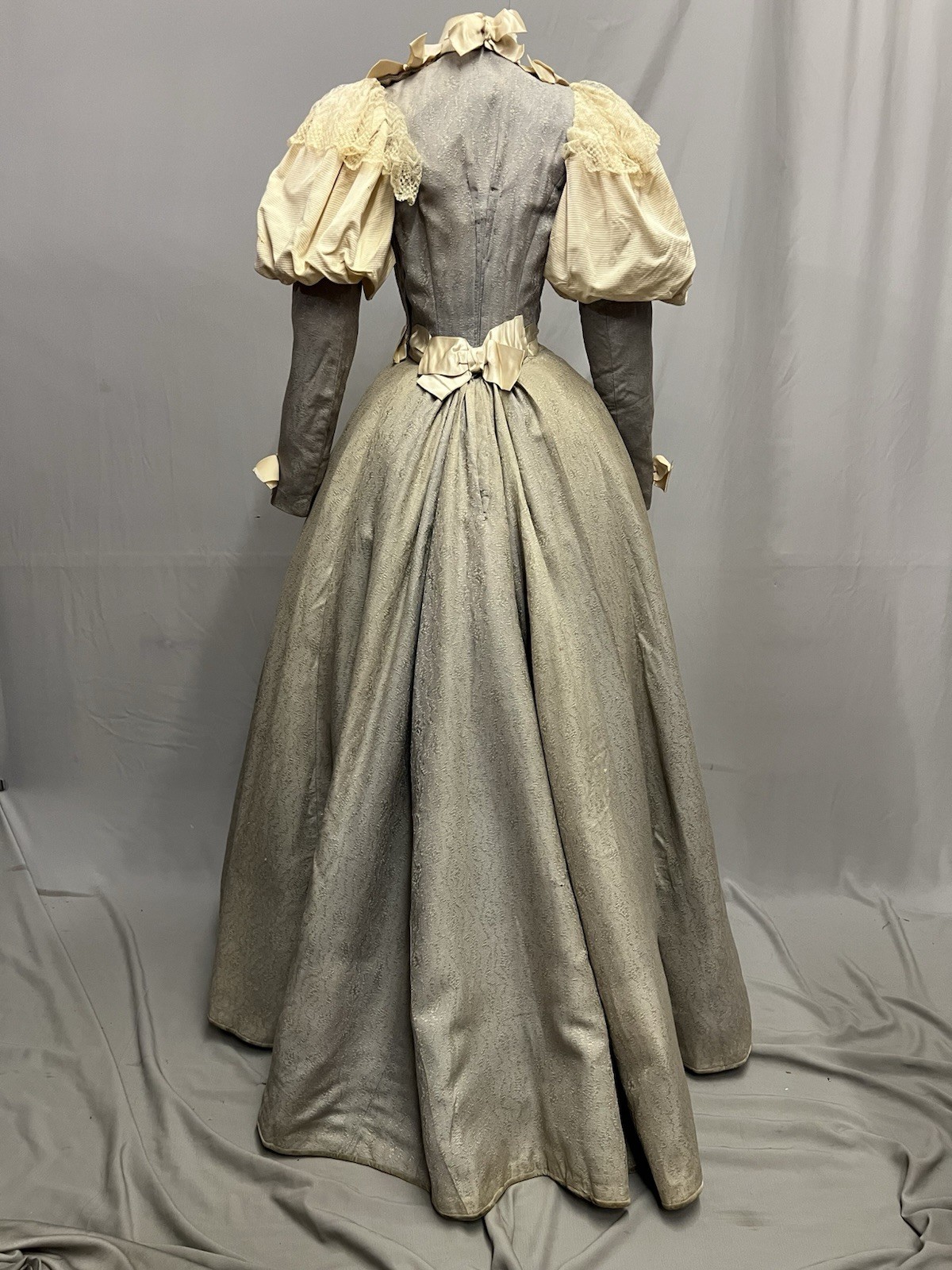 1880’s Gray & Ivory Silk Bustle Gown
