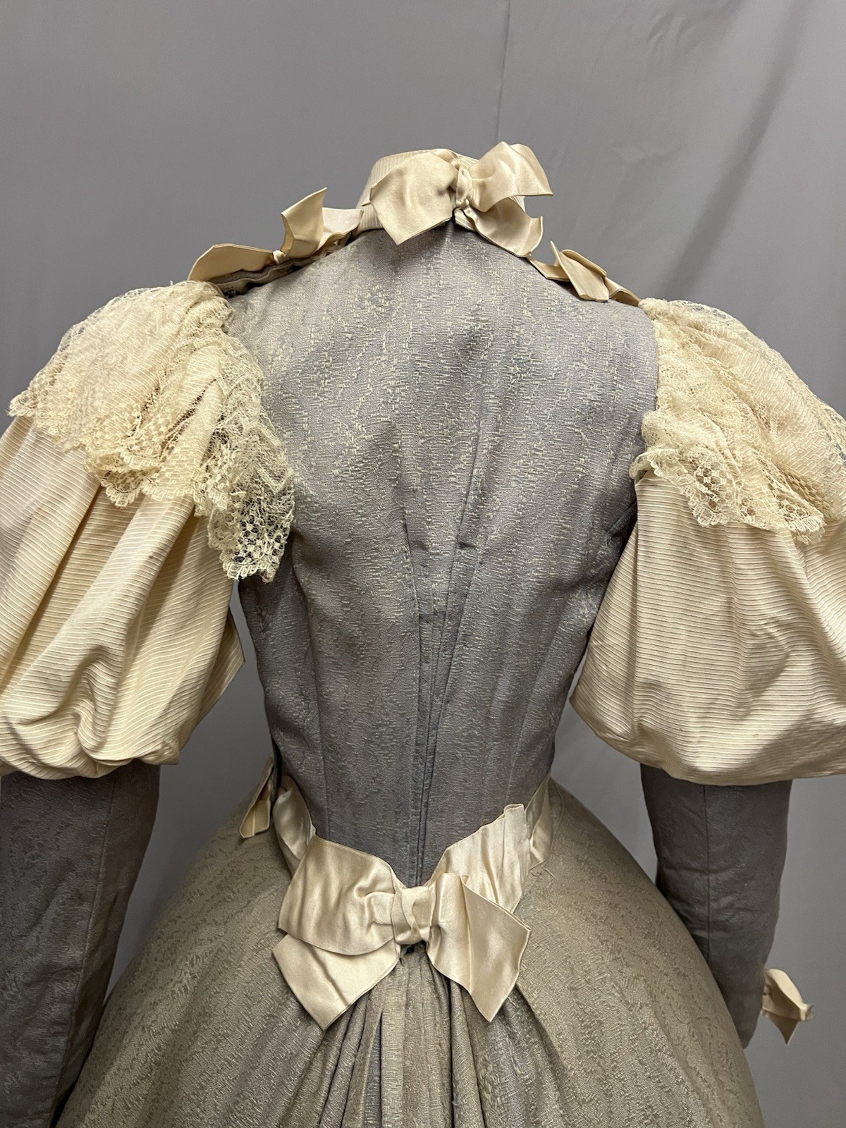 1880’s Gray & Ivory Silk Bustle Gown