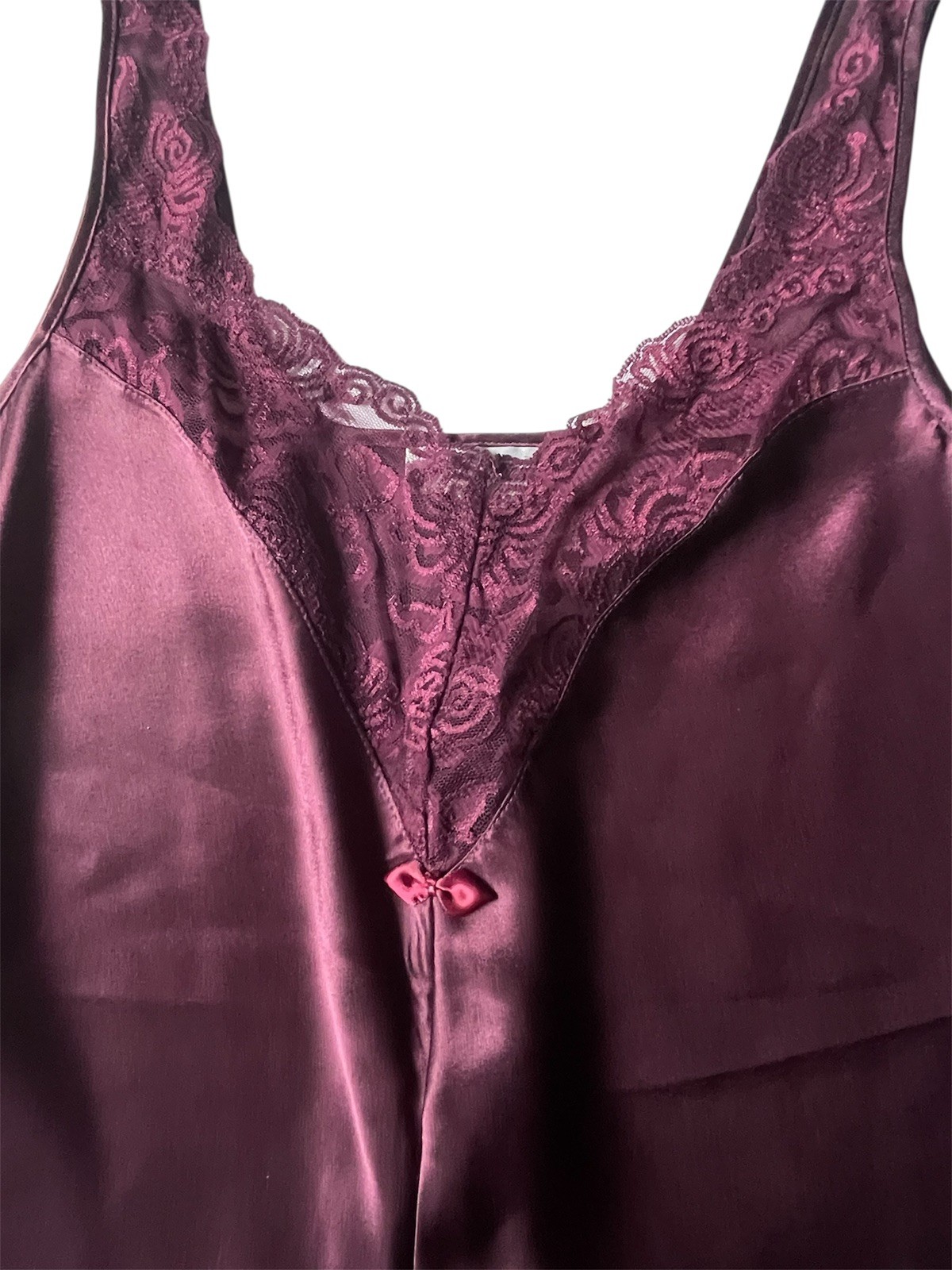 Vintage Burgundy Wine Satin Romper Slip TEDDY Lingerie Lace Snap Crotch Sz Sm