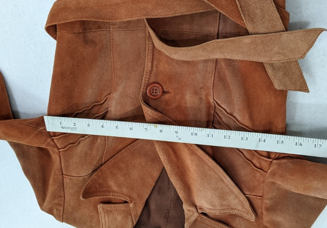 Suede Belted Peacoat 70s Brown Tan Lined Size 9/10