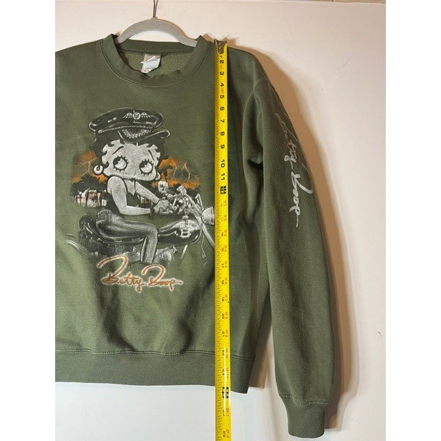 VTG Brisco Betty Boop Olive Green Motorcycle Graphic Sweatshirt Sz S