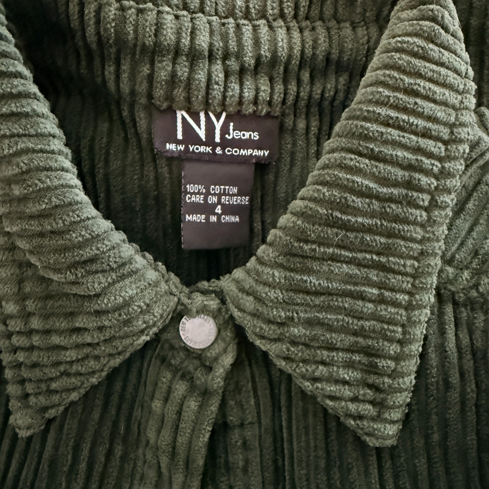 Vintage 90s NY Jeans New York & Company Sleeveless Green Corduroy Dress sz 4