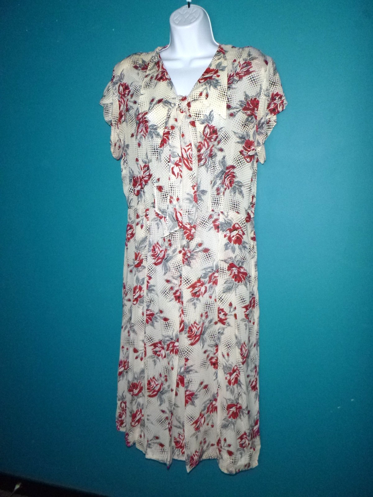 Vtg 40s 50s Cay Artley Bemberg Rayon Dress Stylized Roses Sz L/XL *VOLUP*