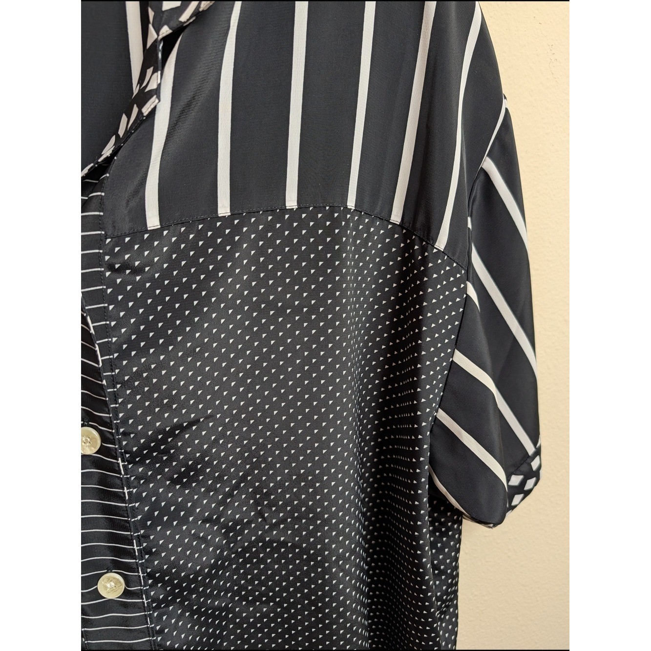 TanJay 20W Vintage Mixed Pattern Blouse Black White Stripe Polka Dot Geometric
