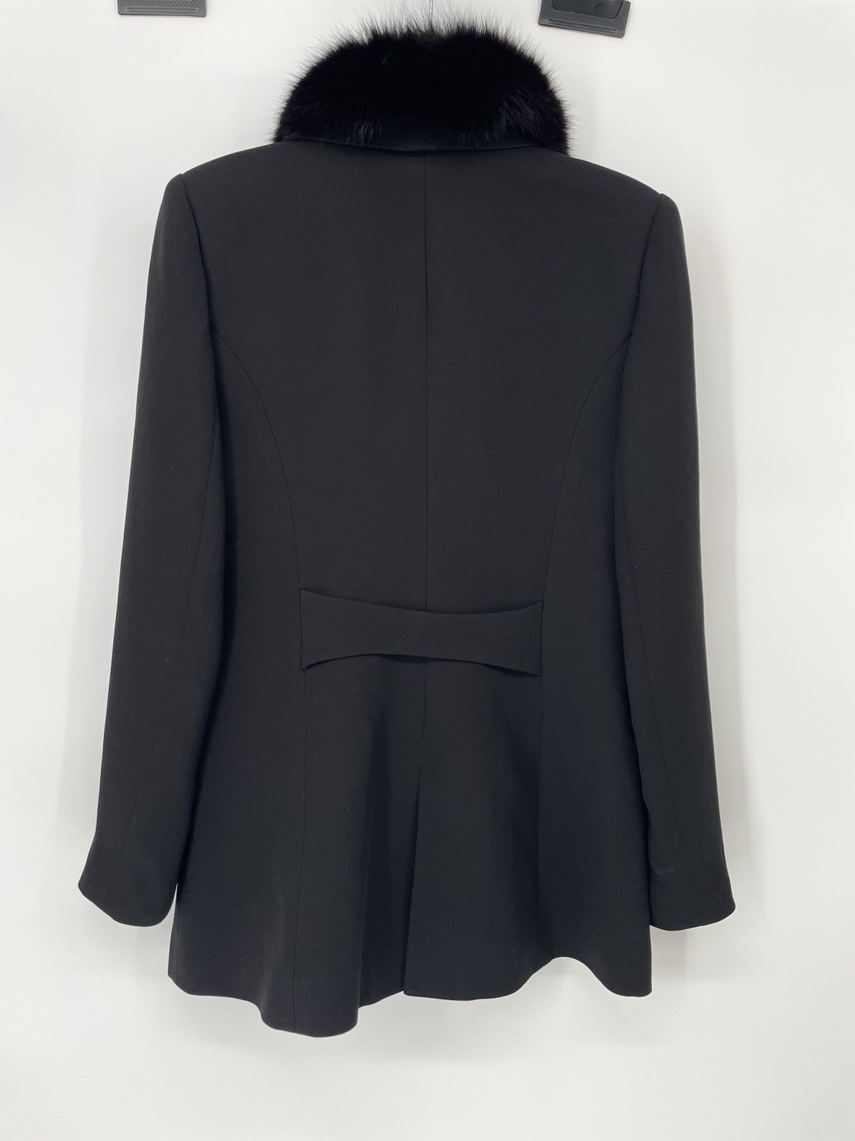 Vintage 90s Alberto Makali Black Fox Fur Collar Power Shoulder Blazer Jacket sm