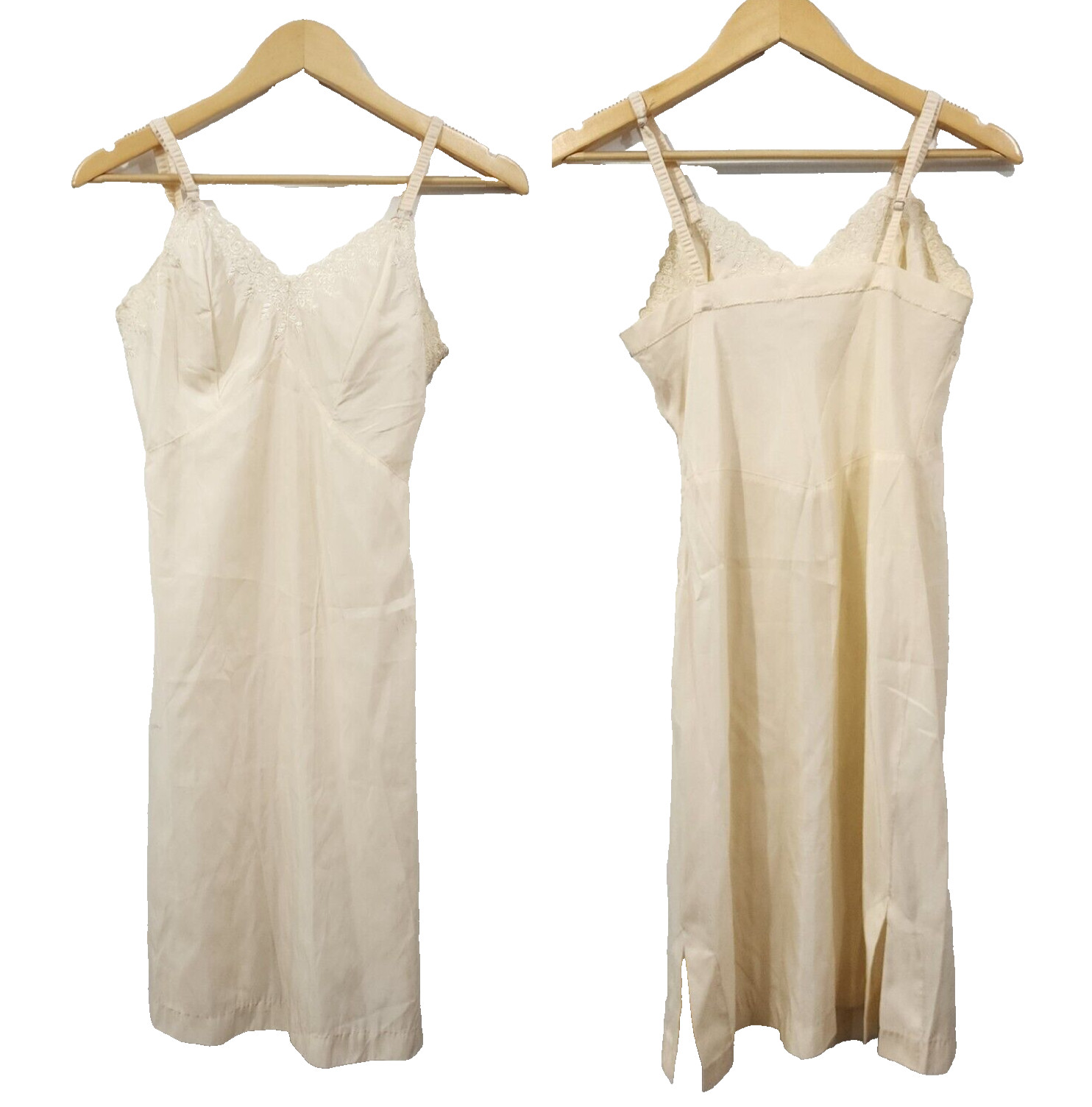Vintage Sears Lingerie Full Slip Ivory Nylon Polyester Zipper Lace Womens 32