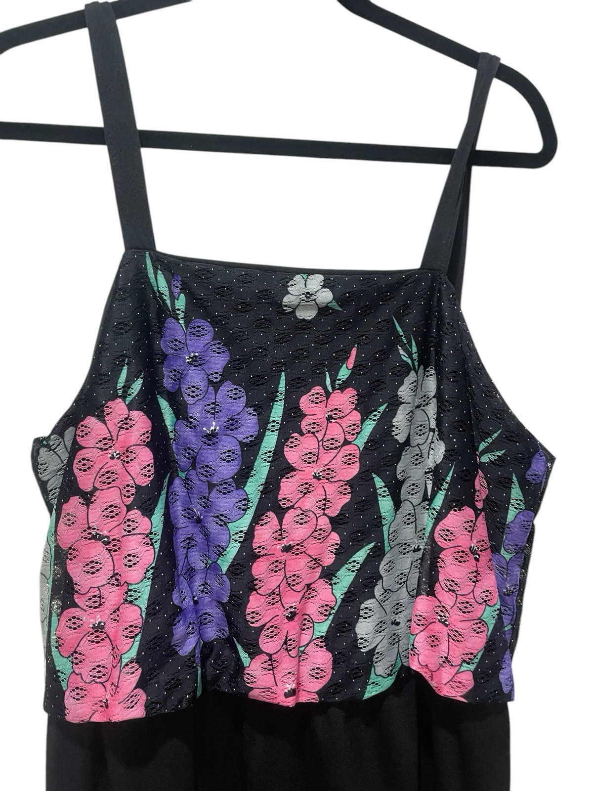 Vintage JC Penny Fashions Black Pink Purple Floral Blouson Dress & Duster Sz 40