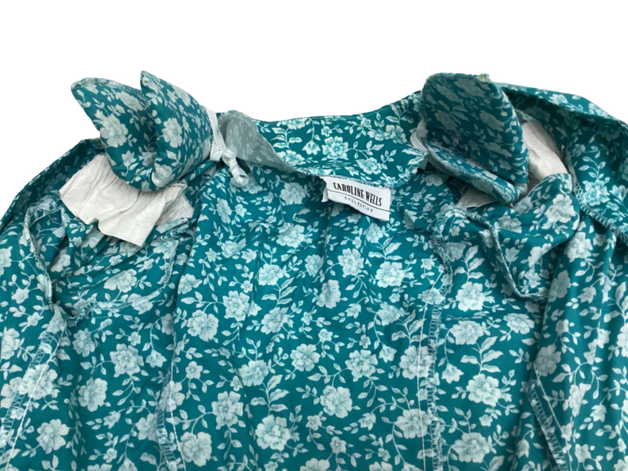 Vintage Caroline Wells Blouse S Wrap Style Top Shoulder Pads V Neck Cottage Core
