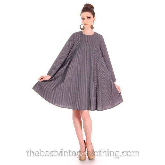 Vintage 1970s Scandinavian Designer Vuokko Gray Stripe A-Line Mini Dress XS