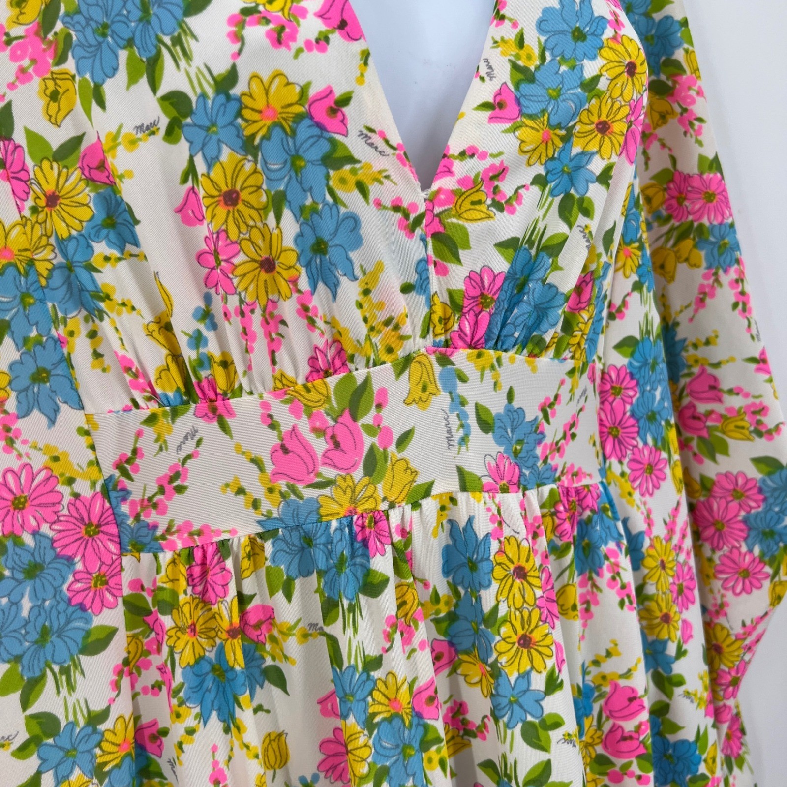 Vintage 70s Miss Elaine Floral Kaftan Dress One Size Mod MCM 60s Go-Go Bewitched