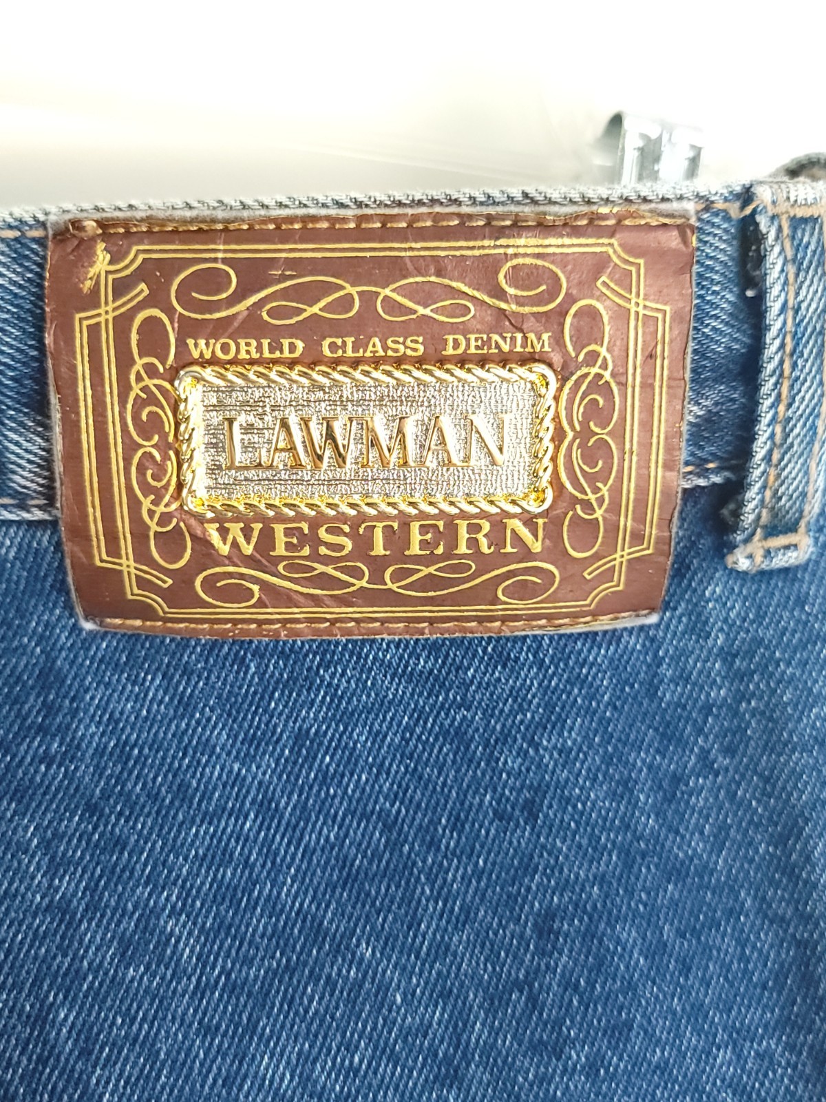 Vtg Lawman Western Jeans Junior’s 15 Blue Denim Distressed Faded Embellished