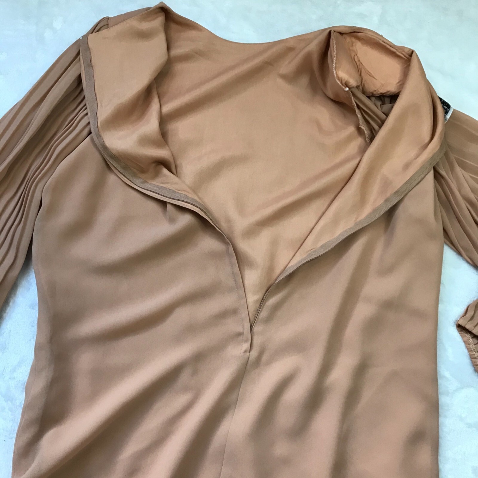 Miss Elliette Pleated Sleeve Shift Dress Vintage 1980’s Midi Chiffon Size 16