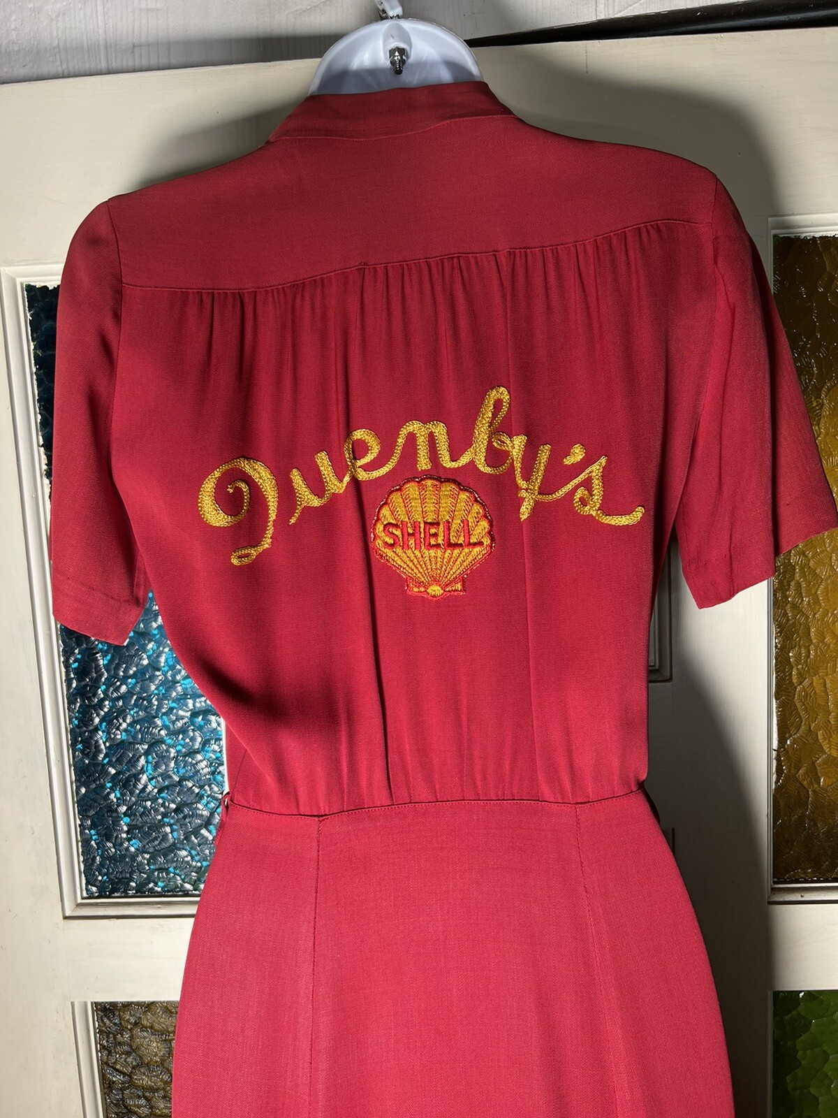 Vintage 40s Shell gasoline Bowling Dress Chainstitch Hot Rod Gabardine RARE Car
